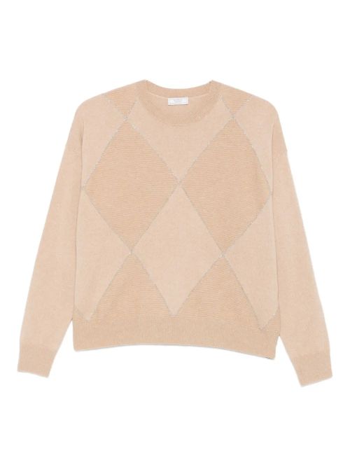 Diamond-Pattern Sweater — Beige