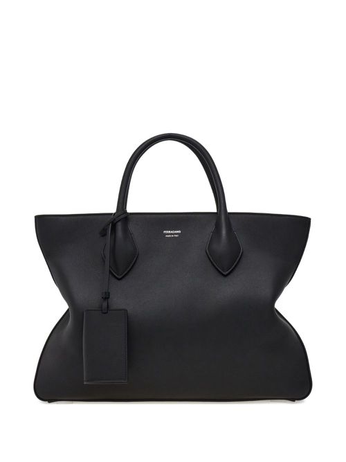 Monogram structured leather tote bag - Black