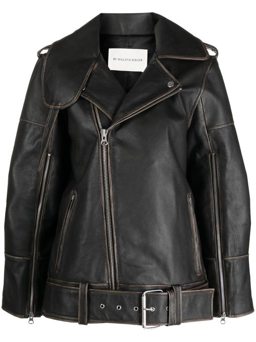 Zip details leather jacket - Black