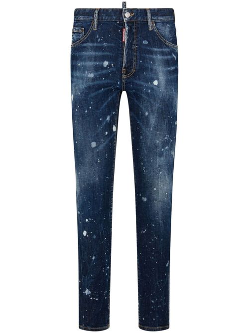 Paint-splatter skinny-cut jeans - Blue