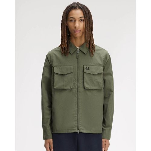 Fred Perry Mens Pocket Overshirt in Sage Green Nylon - X-Large