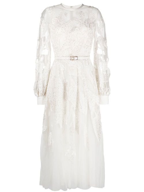 Bead-embroidered midi dress - White