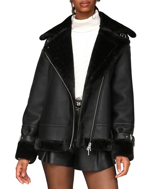 Oversized Faux Shearling Moto Coat