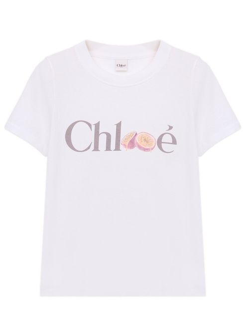 Chloé Women's Cotton T-shirt with Front Logo and Crew Neck