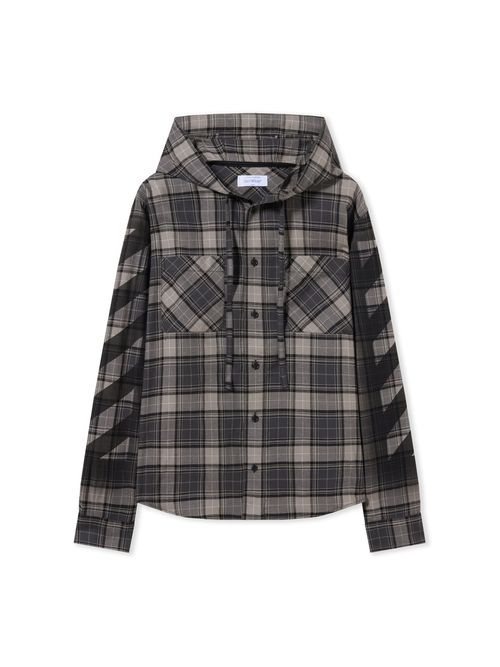 Spray Diag Check Flan Hood Sh - Male Shirts Dark Grey