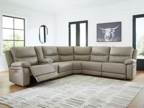 Brannigan 6-Piece Dual Power Reclining Modular Sectional with Console, Pebble