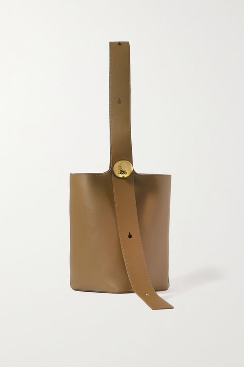 Pebble Embellished Leather Bucket Bag