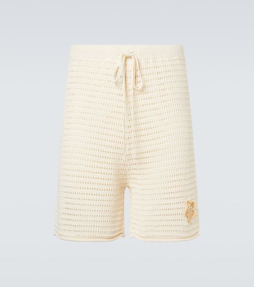 Crochet floral-appliqué open-knit Bermuda shorts