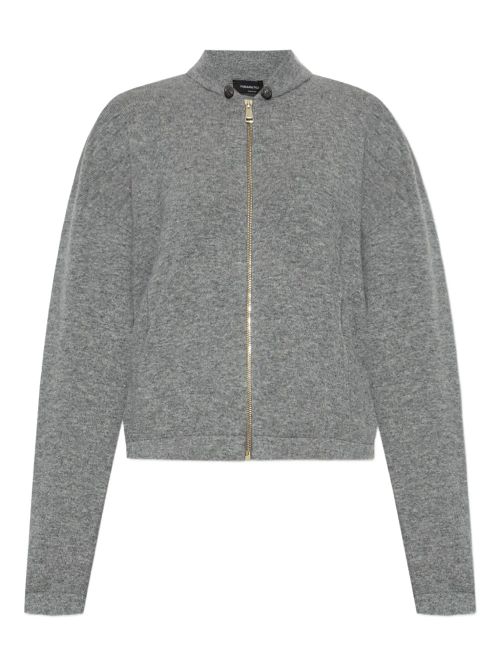 Virgin Wool Zip-Front Cardigan — Charcoal Grey