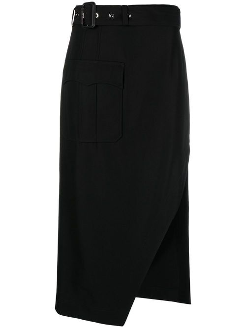 Belted-waist mid-length skirt - Black