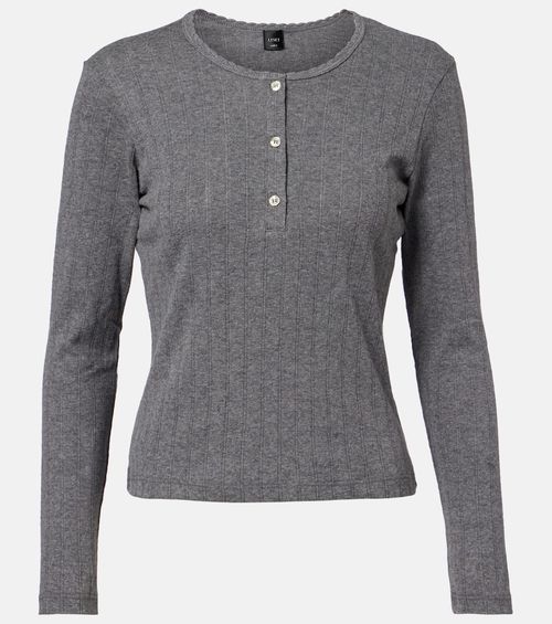 Pointelle cotton Henley shirt