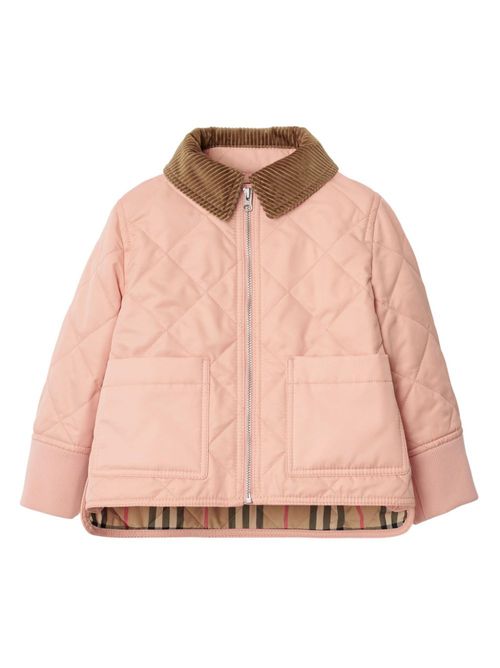 Corduroy-collar quilted jacket - Pink