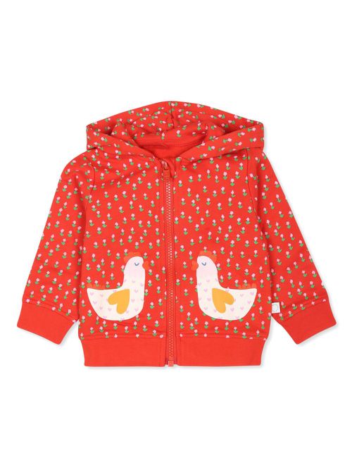 Chicken-floral-print cotton hoodie - Red