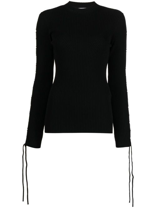Lace-detail ribbed top - Black