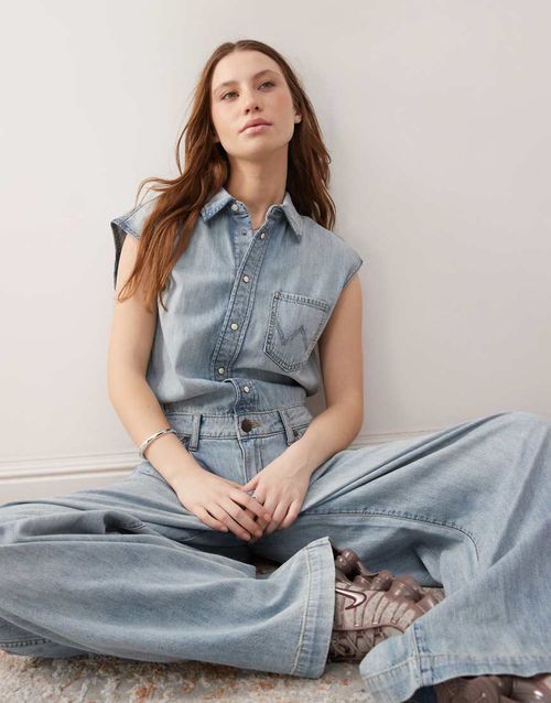 Wrangler denim jumpsuit in light blue wash