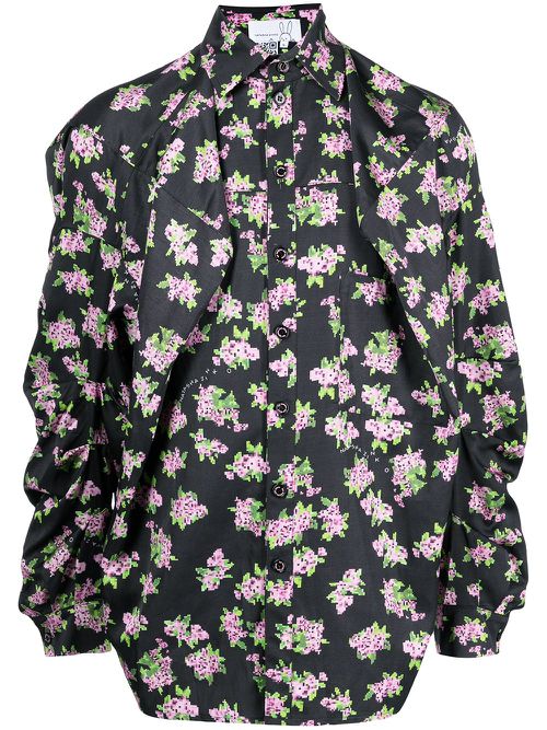 Pixel floral-print box shirt - Black