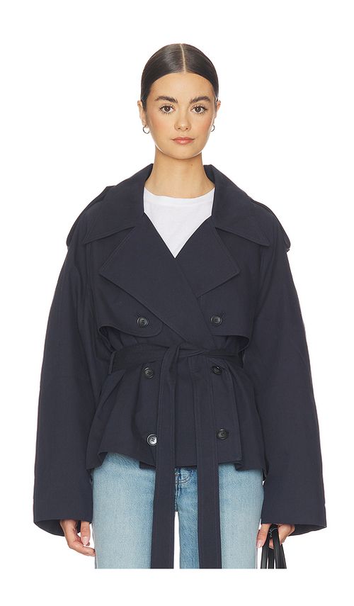 Elodie the Label Eleanor Cropped Trench Coat in Navy. - S also in XS, M