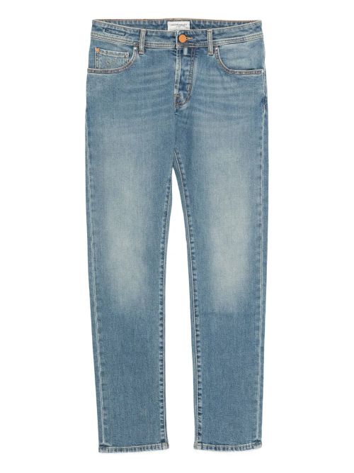 Button-Fastening Jeans — Light Blue