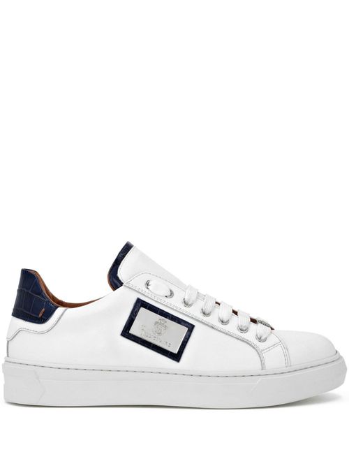 Logo-plaque leather sneakers - White