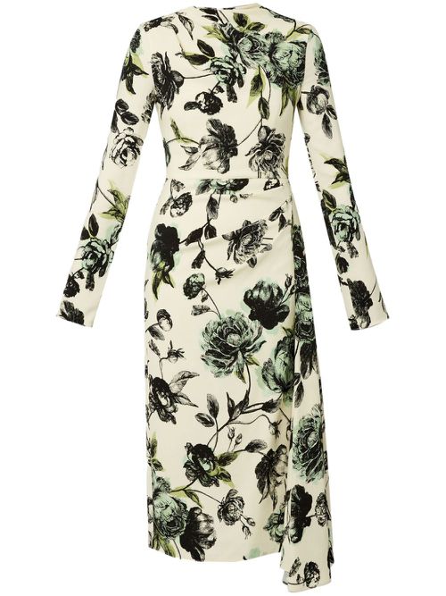 Draped long-sleeve midi dress - Neutrals