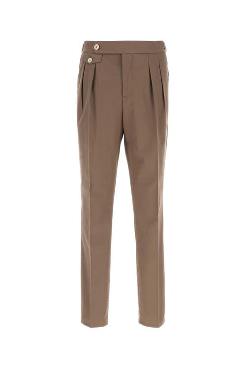 Pleated Cotton Trousers — Taupe