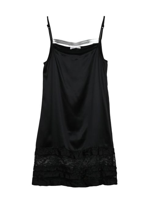 Black Lace Ruffled Silk Baby Doll Mini Dress