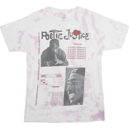 POETIC JUSTICE Mens White & Pink S Graphic T-Shirt Short Sleeve Crew Neck