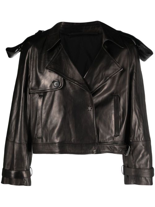 Notched-lapels leather jacket - Black