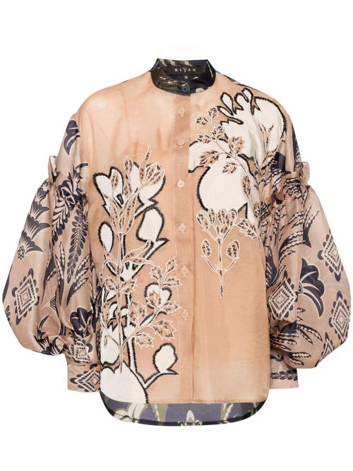 Floral print bishop-sleeves shirt - Neutrals