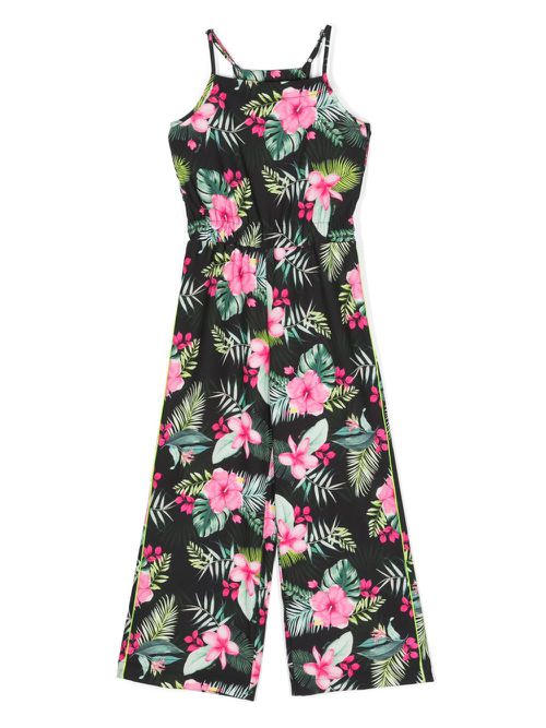 Floral-print jersey jumpsuit - Black