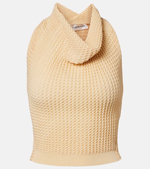 Draped knitted cotton-blend crop top