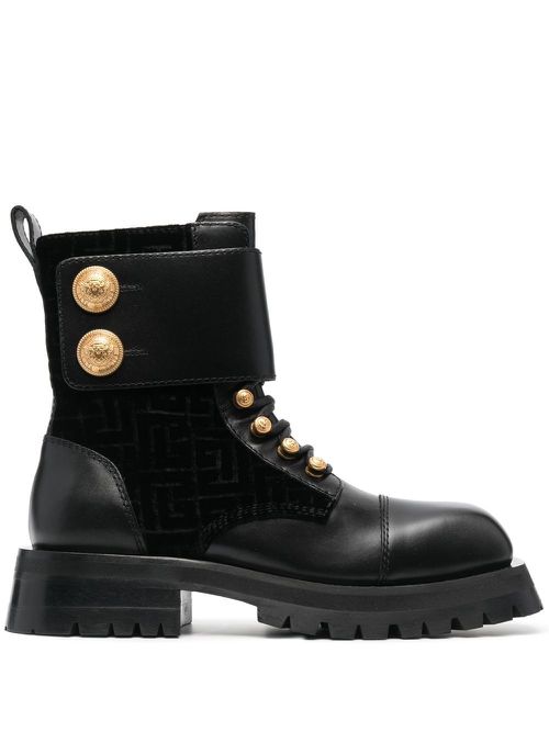 Embossed-button detail ankle boots - Black