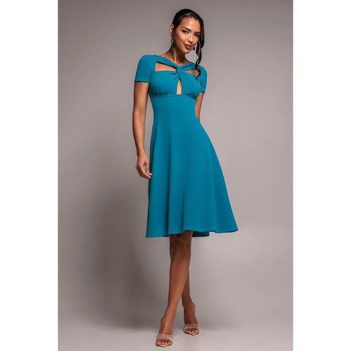 Goddiva Scuba Crepe Twist Cutout Midi Dress - Teal Blue