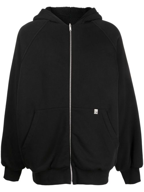 Slogan-print zip-up hoodie - Black