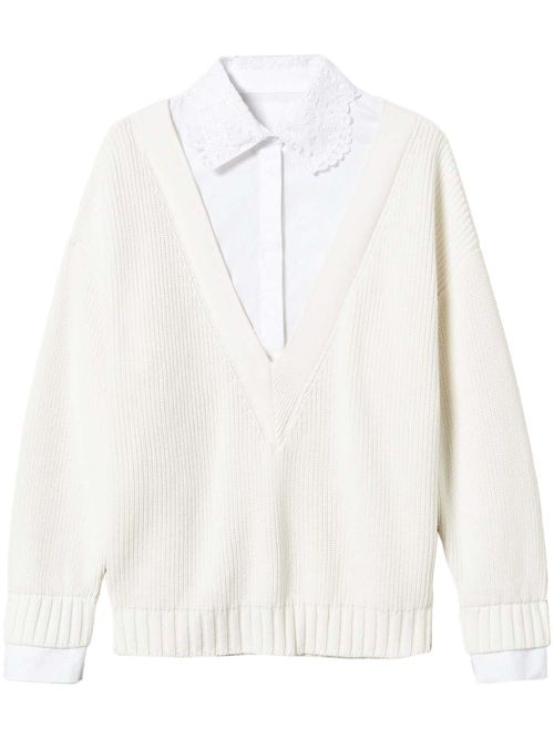 Shirt-detail sweater - White