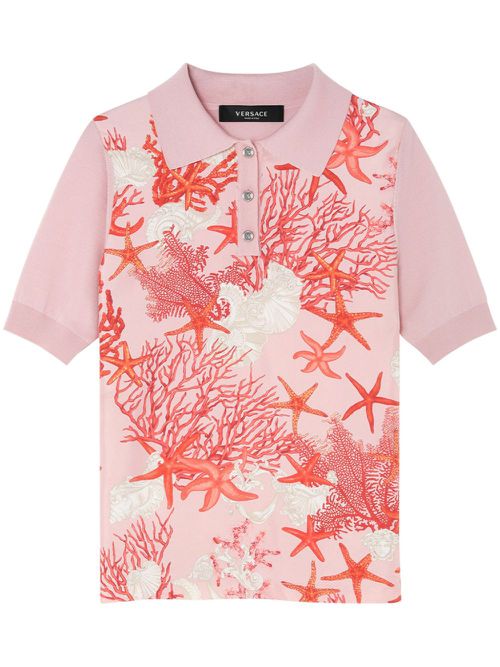Short-sleeved sea-print polo shirt - Pink