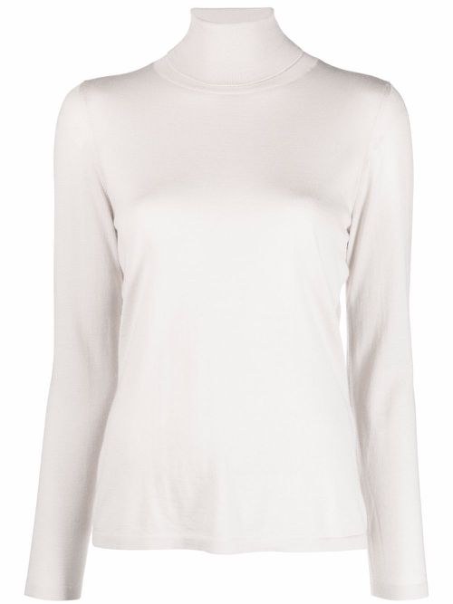 Fine-knit roll-neck jumper - Neutrals