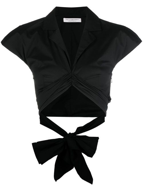 Cropped taffeta blouse - Black