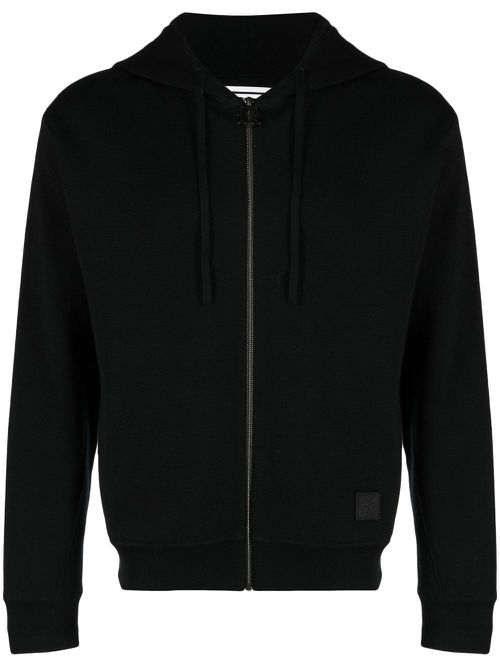 Jersey-knit drawstring zipped hoodie - Black