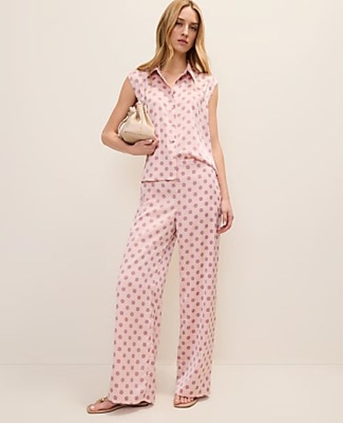 Ann Taylor The Petite Side Zip Wide-Leg Pant in Geo Satin