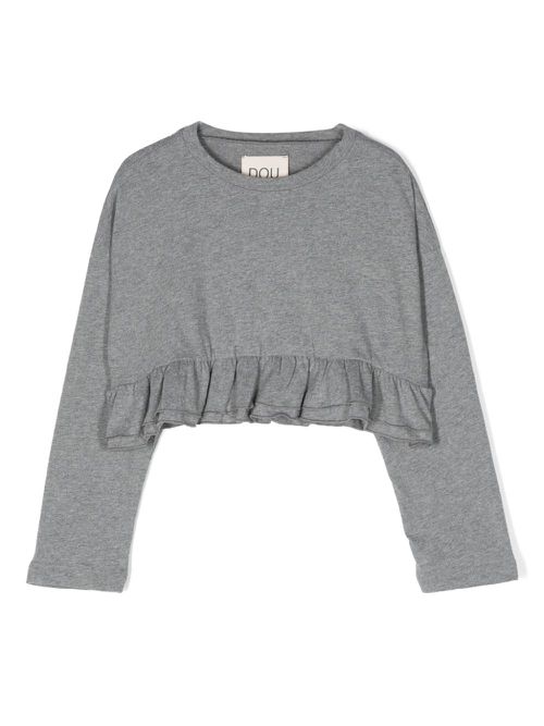 Ruffled cotton T-shirt - Grey