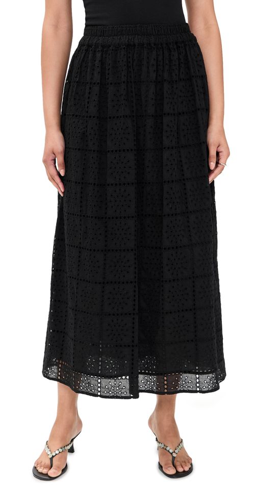 Dax Skirt Black Grid Embroidery