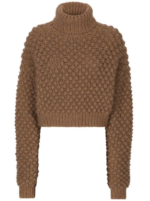 Roll-neck cropped jumper - Brown