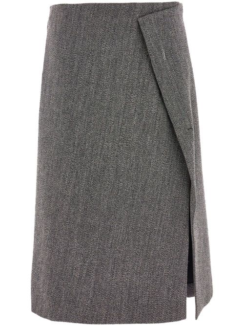 Tweed wrap midi skirt - Grey