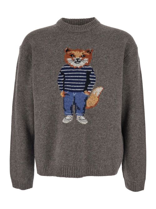 Logo-Embroidered Wool Sweater — Gray