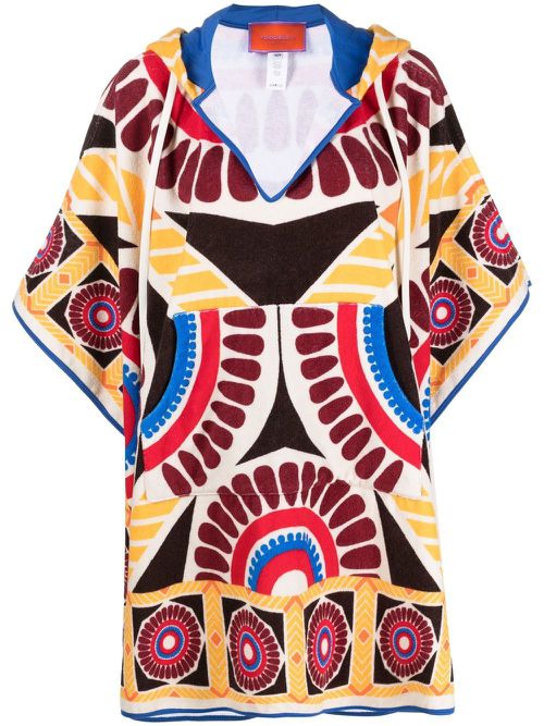 Terry abstract-print poncho - Yellow
