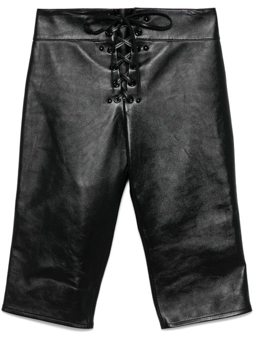 Lace-up leather capri trousers - Black