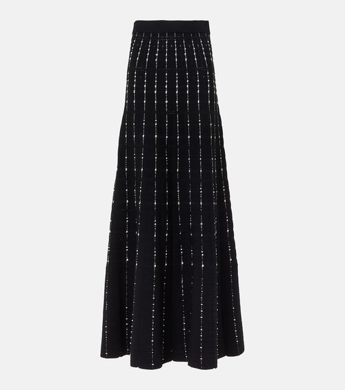 Ribbed-knit cotton-blend maxi skirt