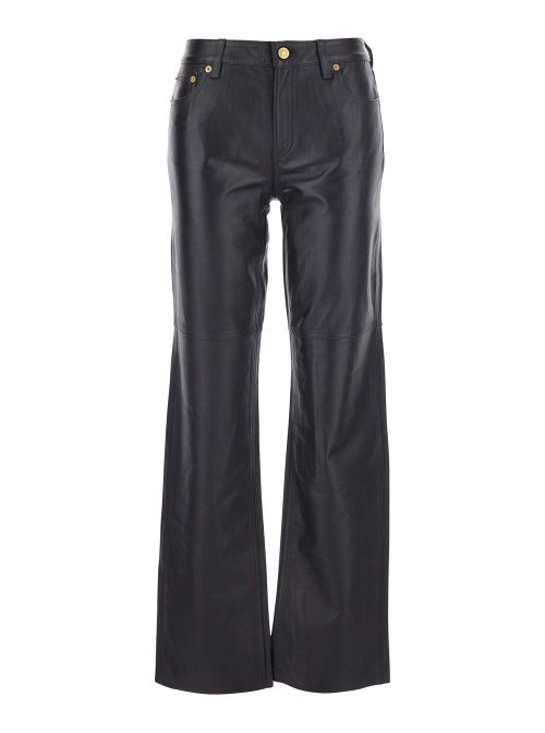 Leather Belt Loop Lamb Trousers — Black