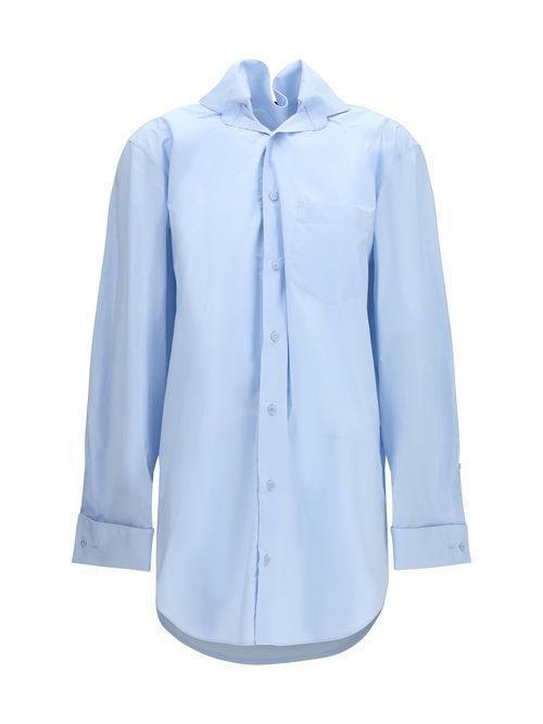 Elasticated Collar Cotton Shirt — Blue